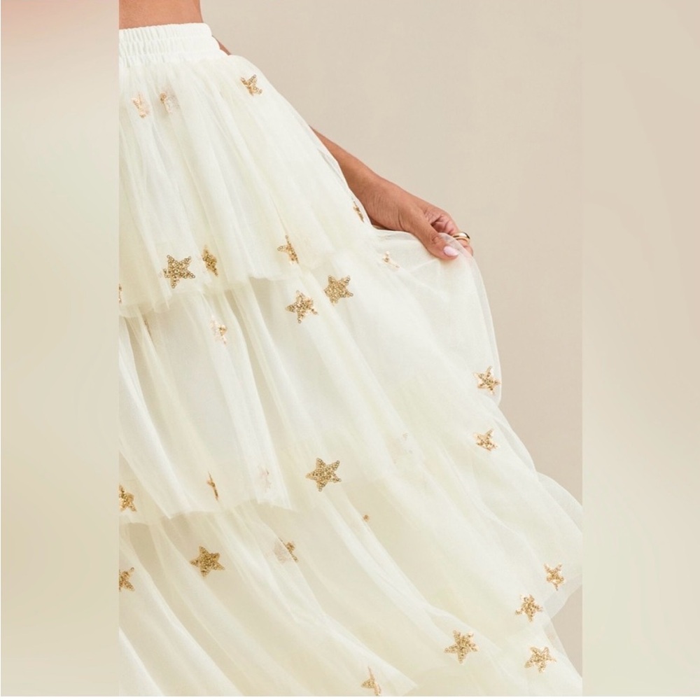 Altar'd State Cream Skirt with Gold Star Details